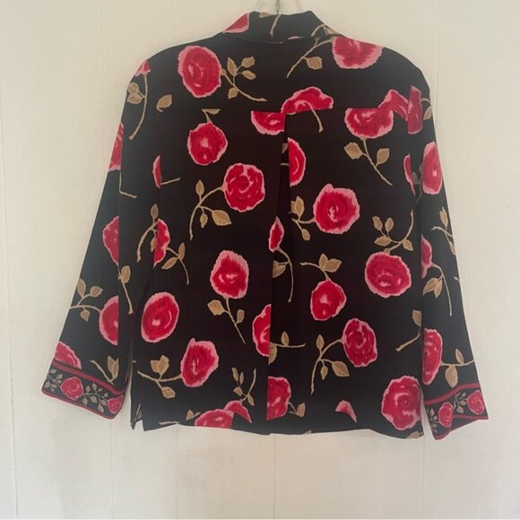 Kate Spade roses blazer crepe black pink size small - Picture 5 of 5